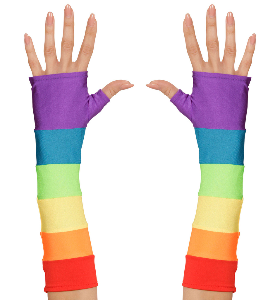 Die Achtziger Jahre Fingerlose Handschuhe Satin, Regenbogenfarben