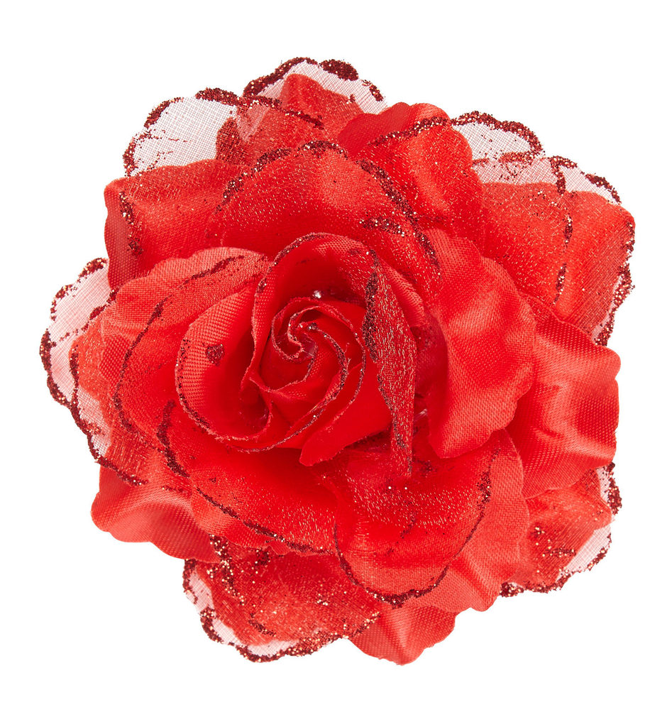 Tropical Hair Clip Rot Rose Mit Glitzer