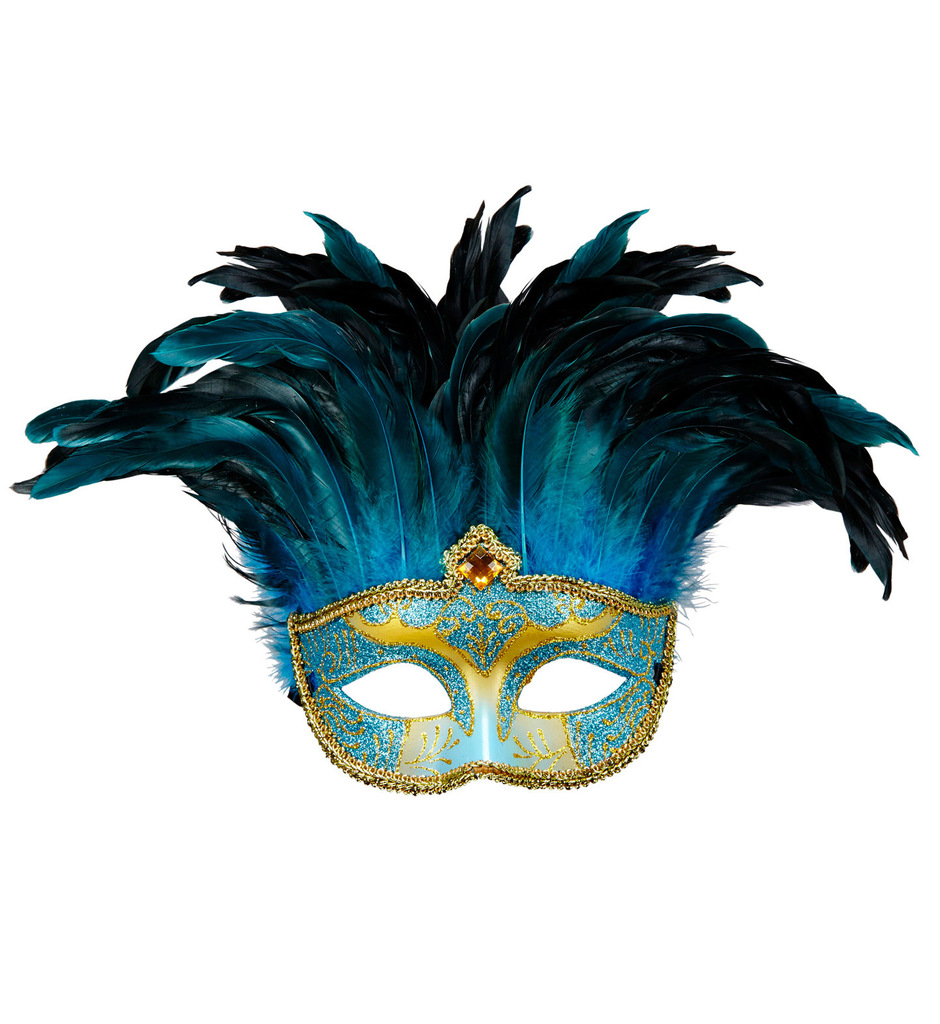 Federmaske Countess Mit Glitzer Und Federn, Blau