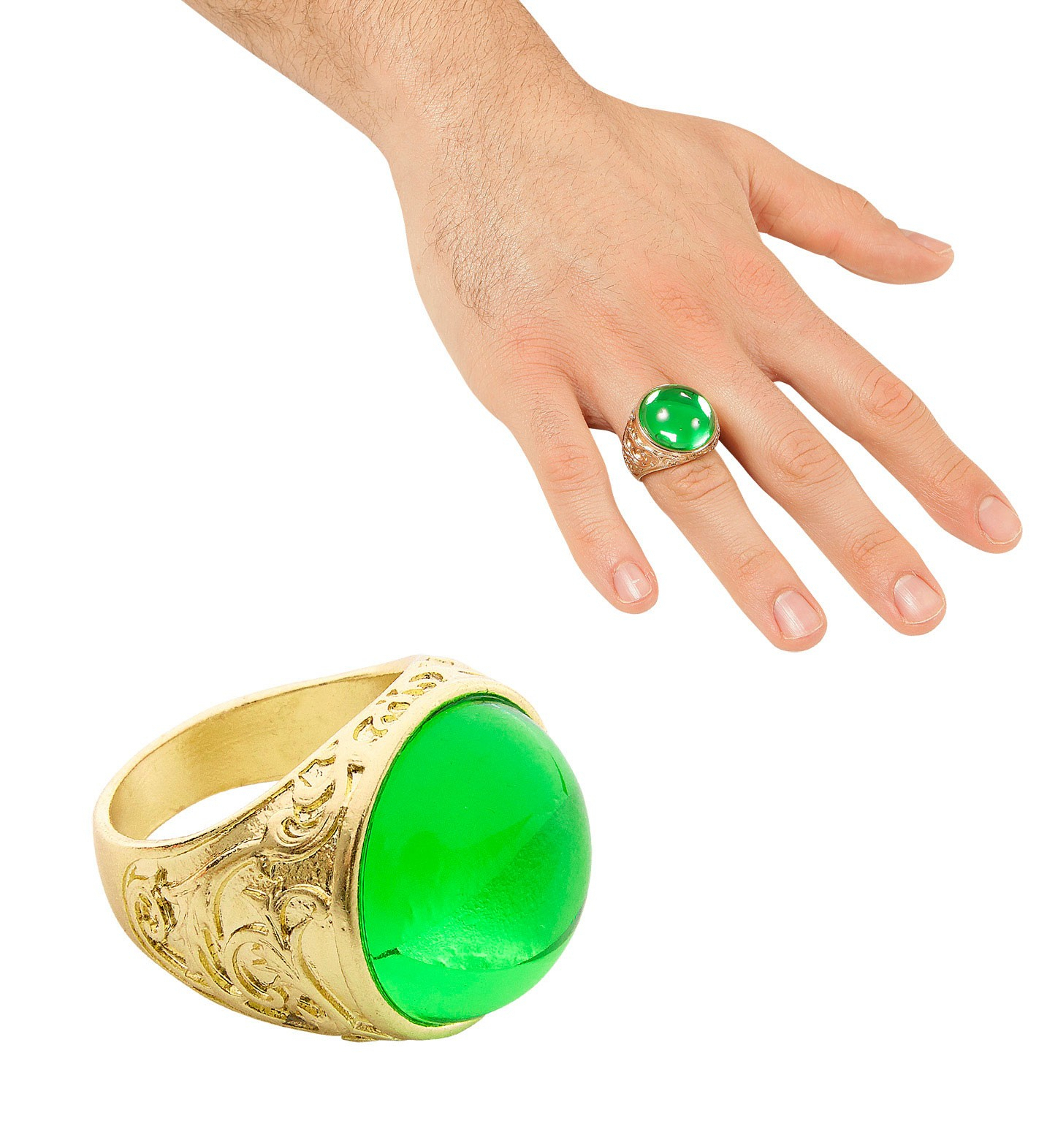 Dicker Goldener Ring Mit Grüner Stein