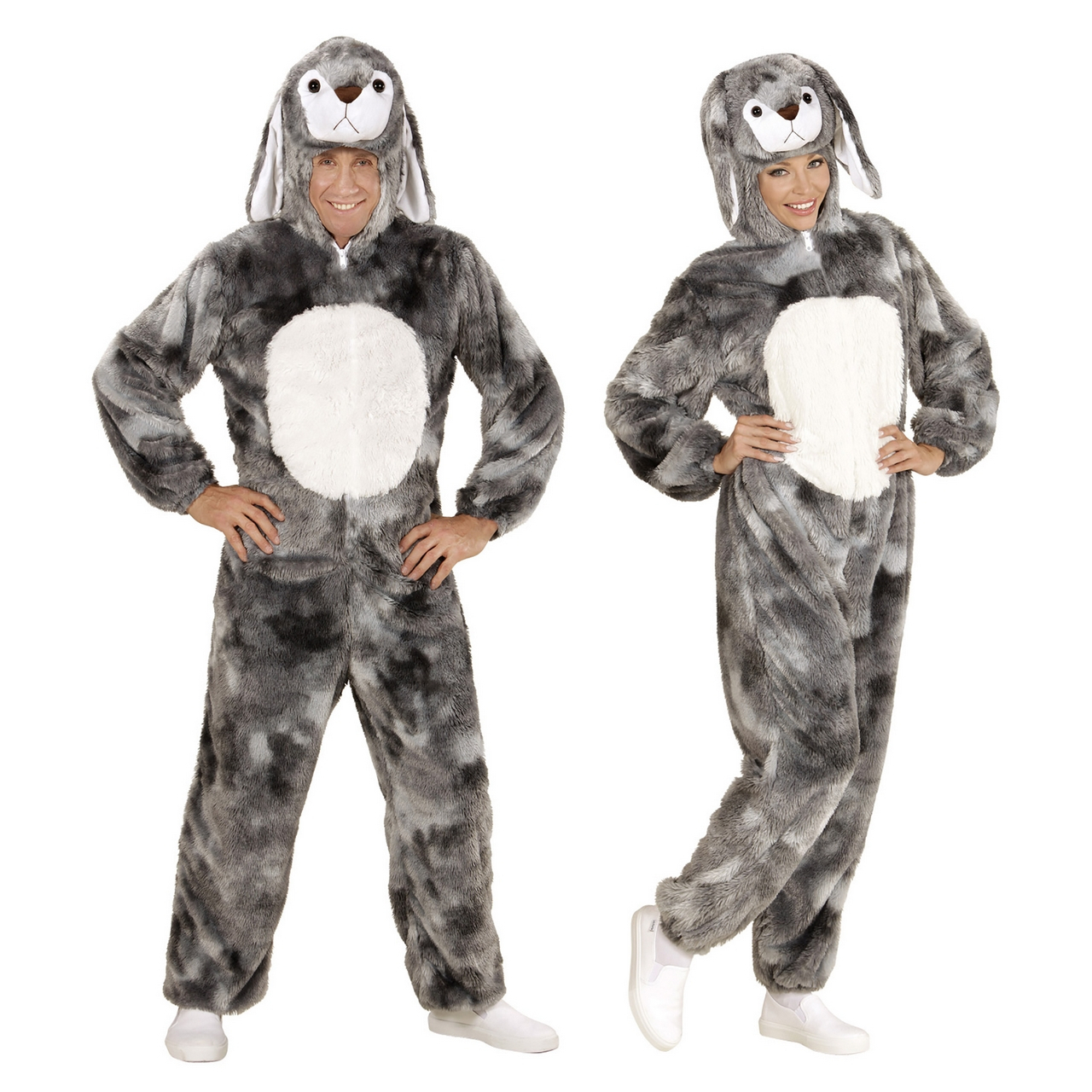 Tiere Onesie Plüsch Kaninchengrau Unisex Kostüm