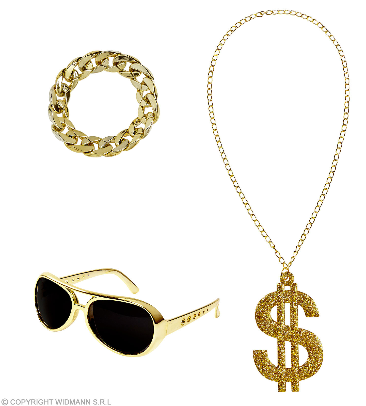 Foute Golden Rapper Set Sonnenbrille, Halskette, Armband