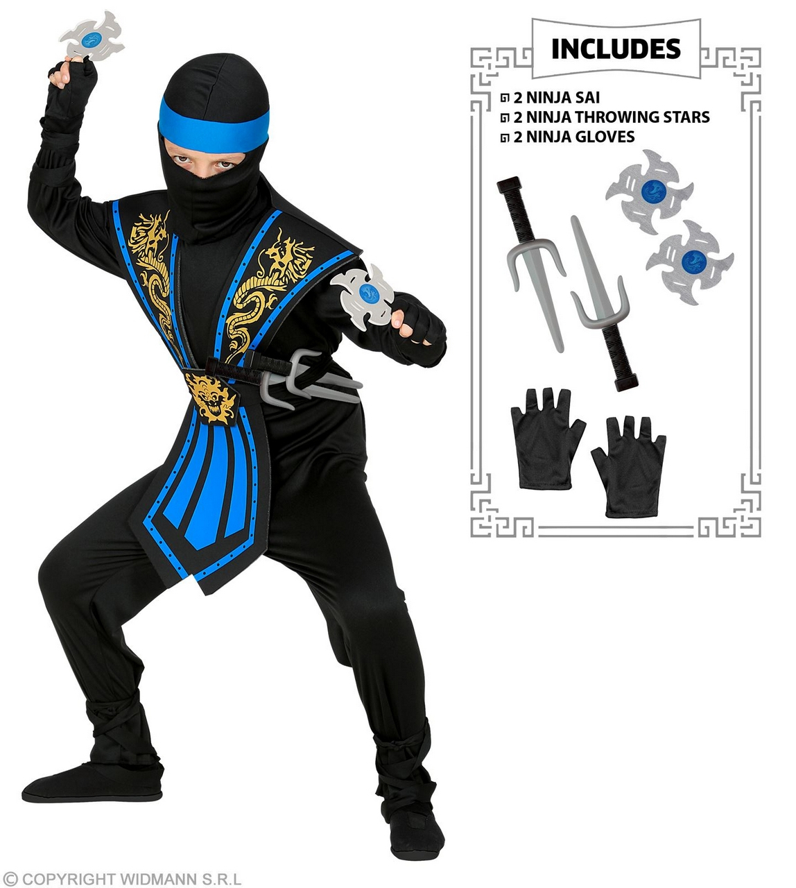 Rücksichtslose Drachen Ninja Mit Waffenkind Blau Kostüm für Jungen