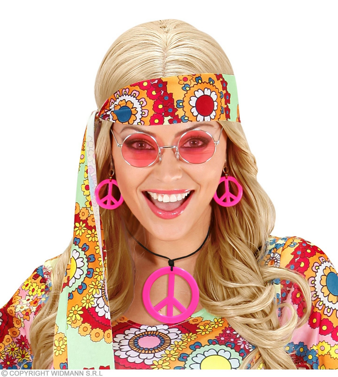 Hippie Set Friedenskette Und Ohrringe Neonrosa