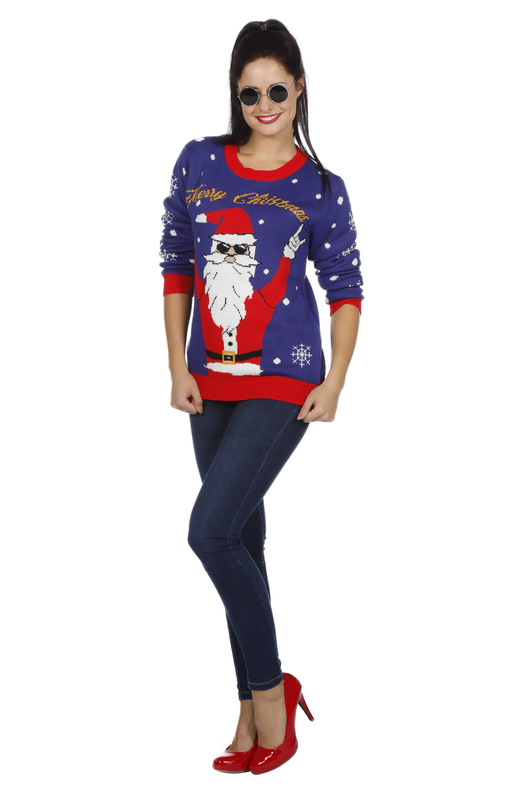 Weihnachtspullover Blue Rocking Santa Unisex