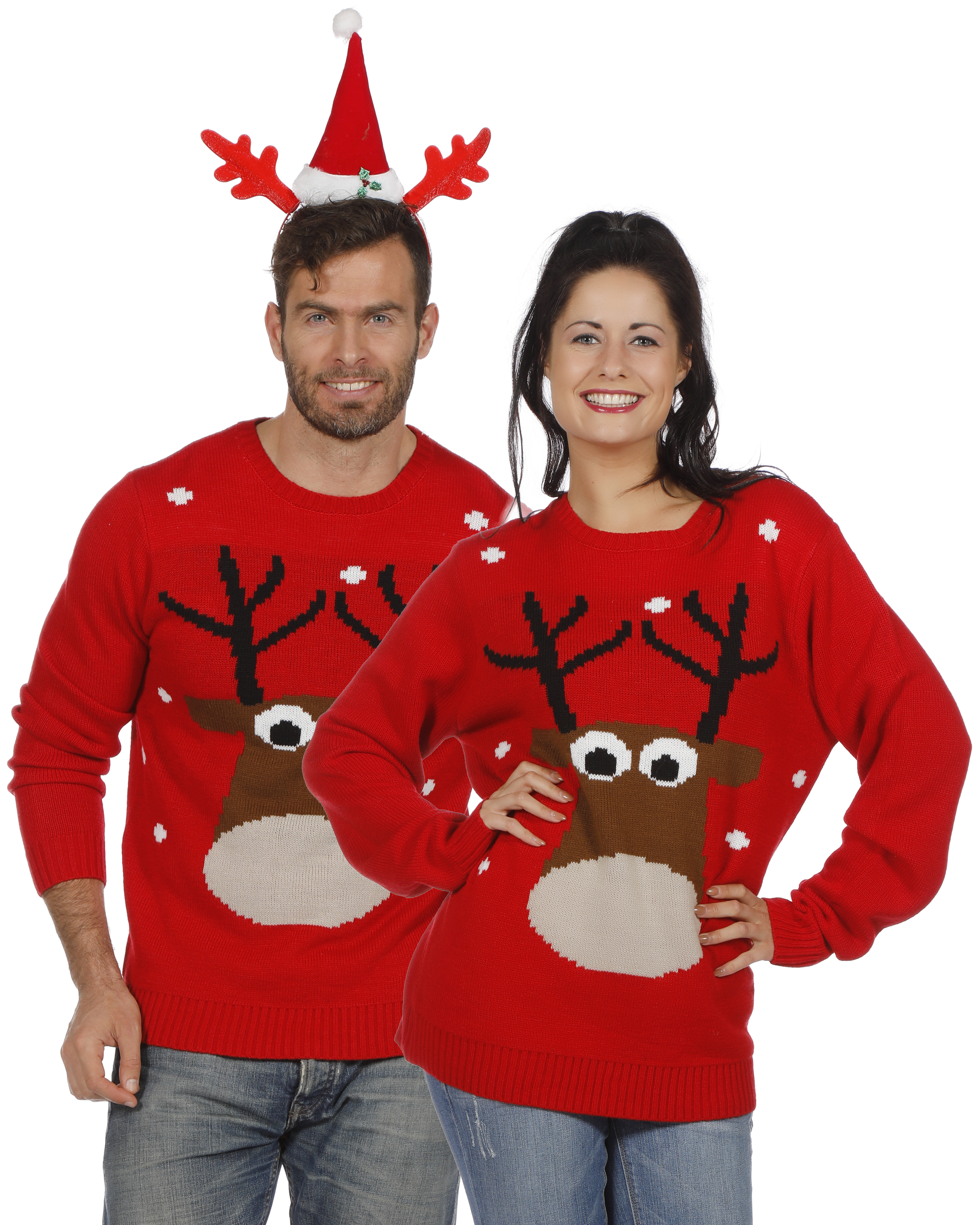 Weihnachtspullover Rote Rentiere Unisex