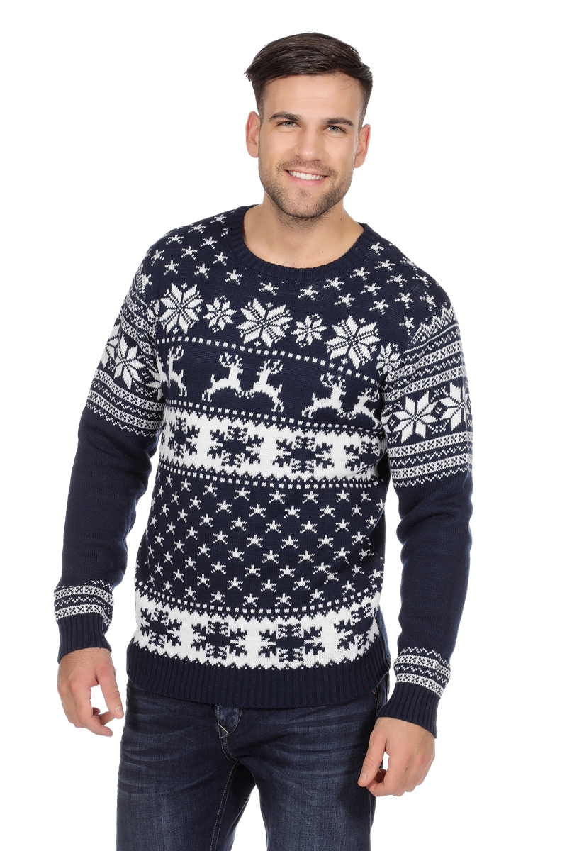 Blue Weiß Christmas Sweater Rentiere Und Schnee Herren