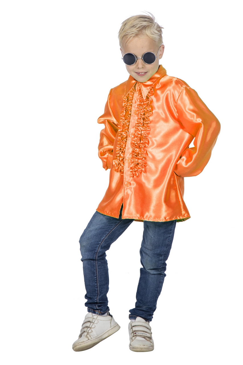 Oranje Ruchesblouse Satin Foute Disco für Kinder