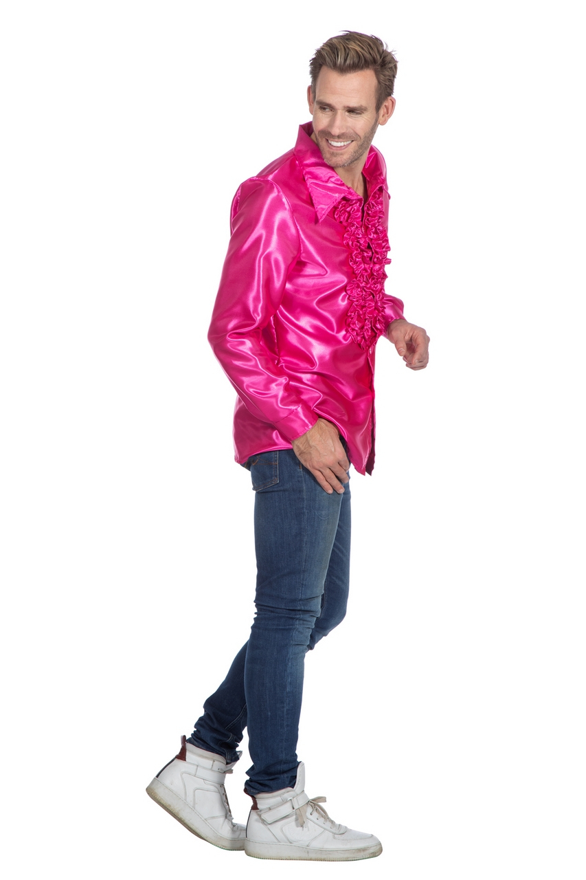 Rosa Ruchesblouse Satin Foute Disco Unisex