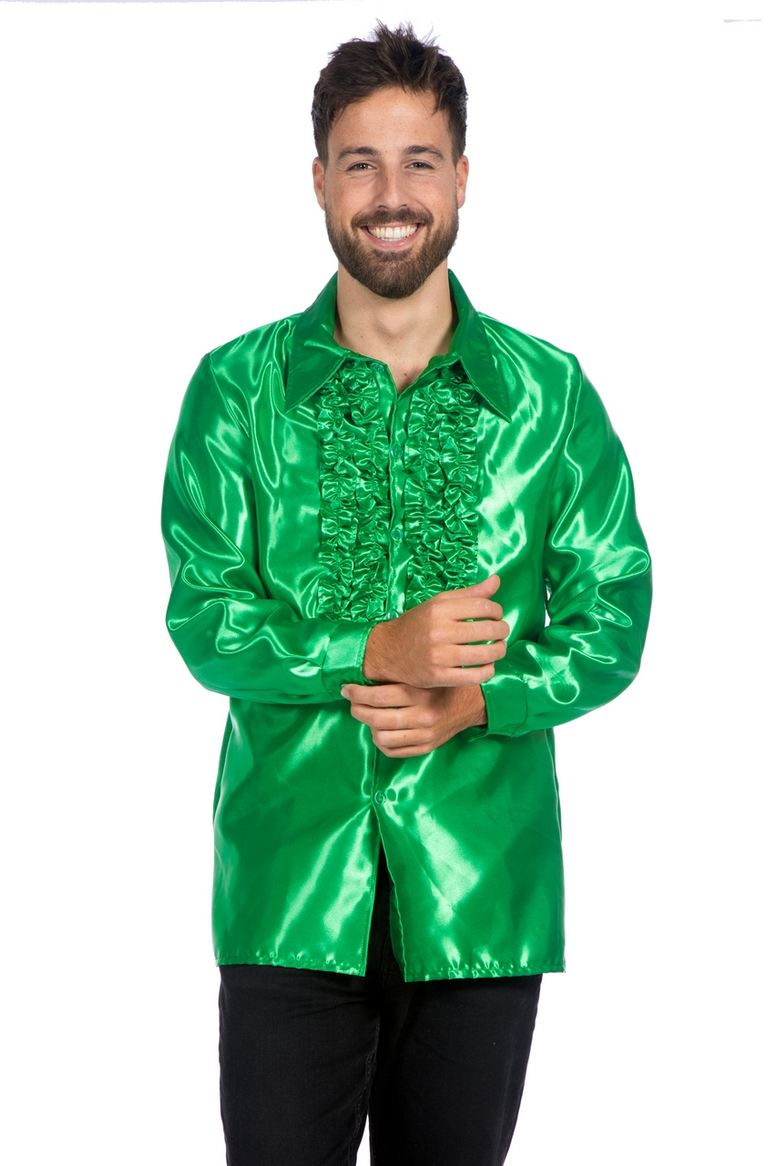 Grüne Rüschenbluse Satin Falsch Disco Unisex