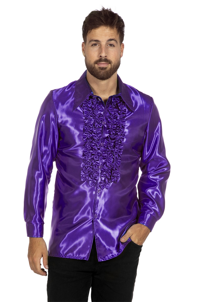 Lila Rüschenbluse Satin Falsch Disco Unisex