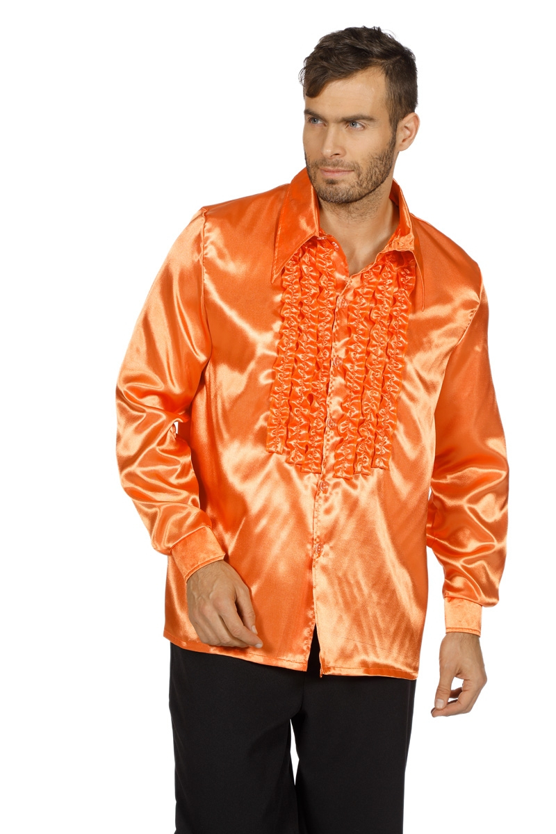 Oranje Ruchesblouse Satin Foute Disco Unisex