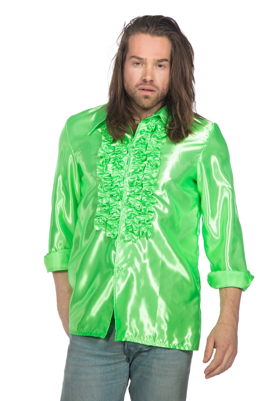 Grüne Ruchesblouse Satin Foute Neon Disco Unisex