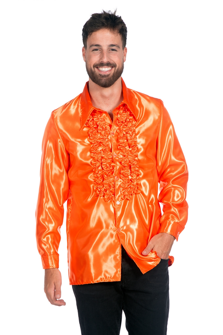 Oranje Ruchesblouse Satin Foute Disco Unisex