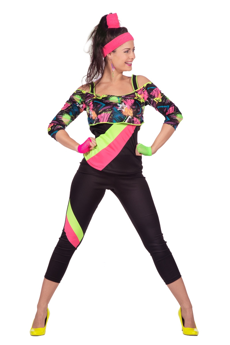 Spritzer Aerobic Neon 80s Kostüm Damen