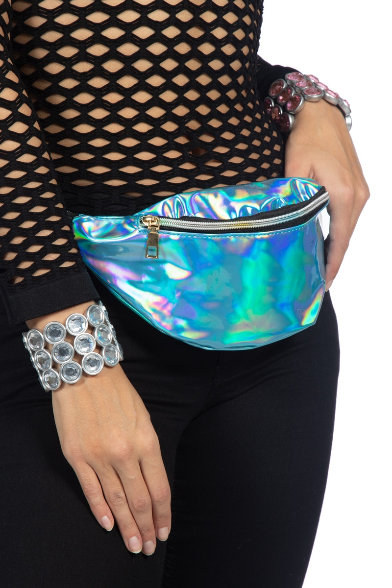 Metallic 80er Blue Wow Festival Hip -Tasche