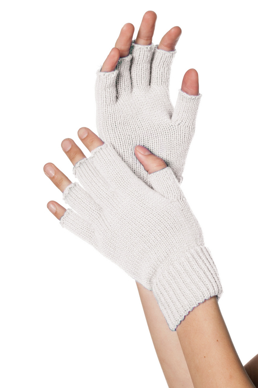 Weiß Gestrickte Fingerlose Handschuhe