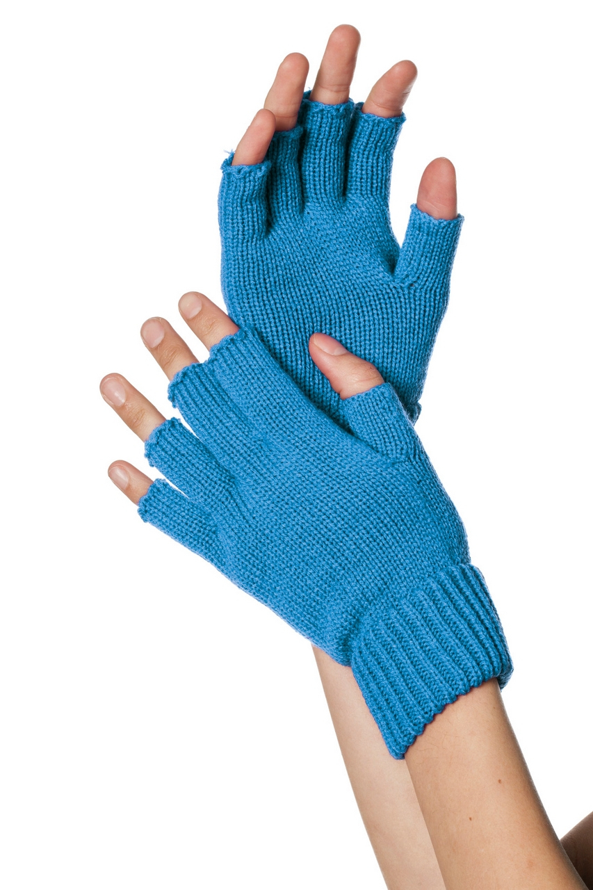 Blau Gestrickte Fingerlose Handschuhe