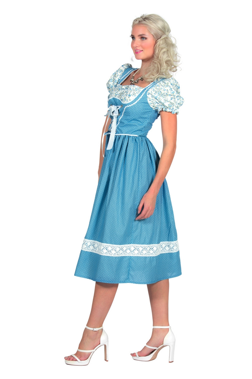 Schickes Knielanges Dirndl In Himmelblau Damenkostüm