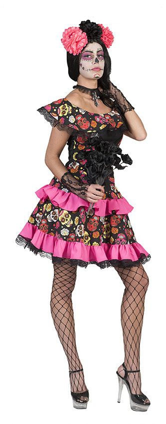 Zwart Roze Day Of The Dead Muerto Miranda Vrouw Kostuum