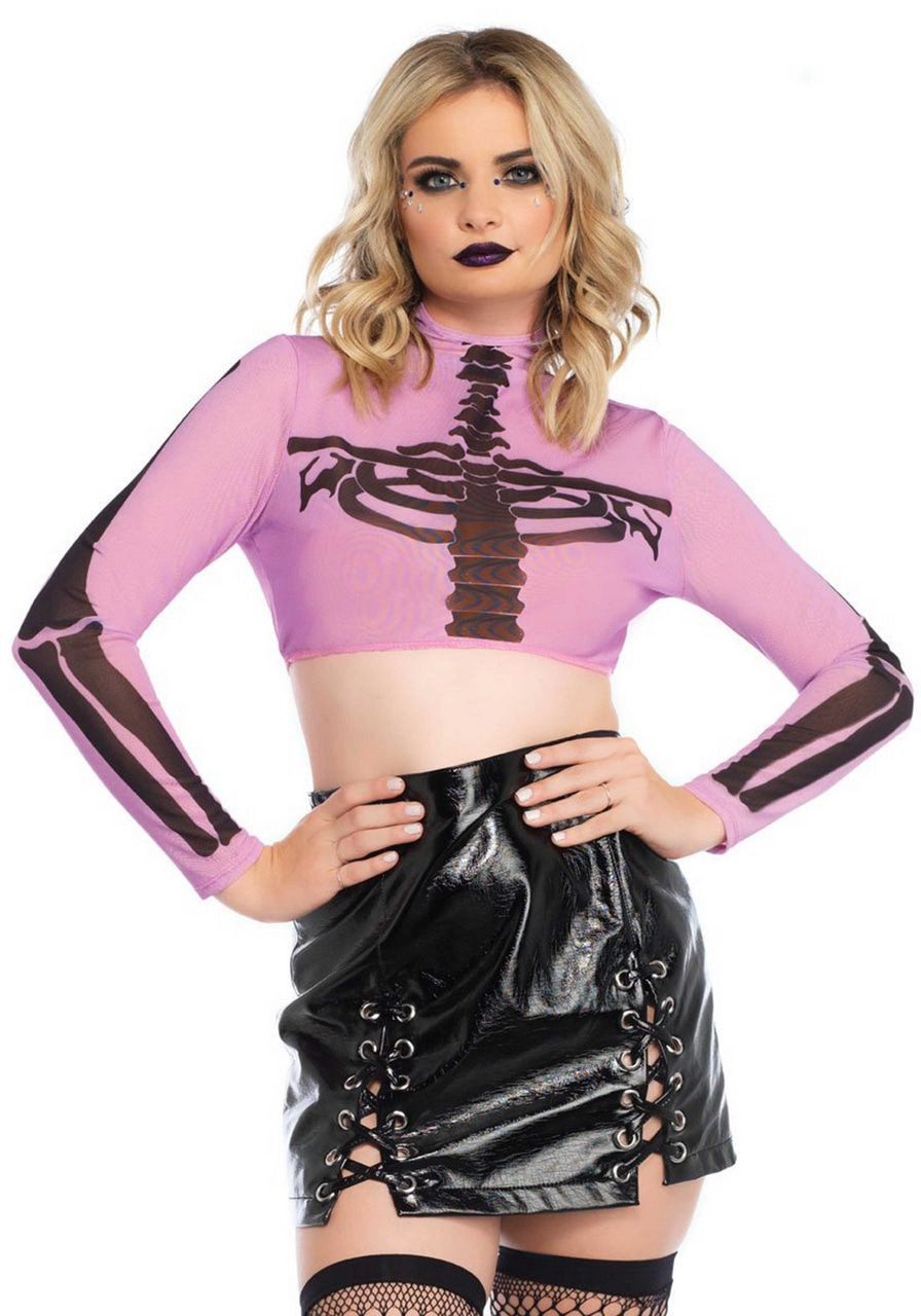 Skelet Top Sexy Halloween Roze Vrouw