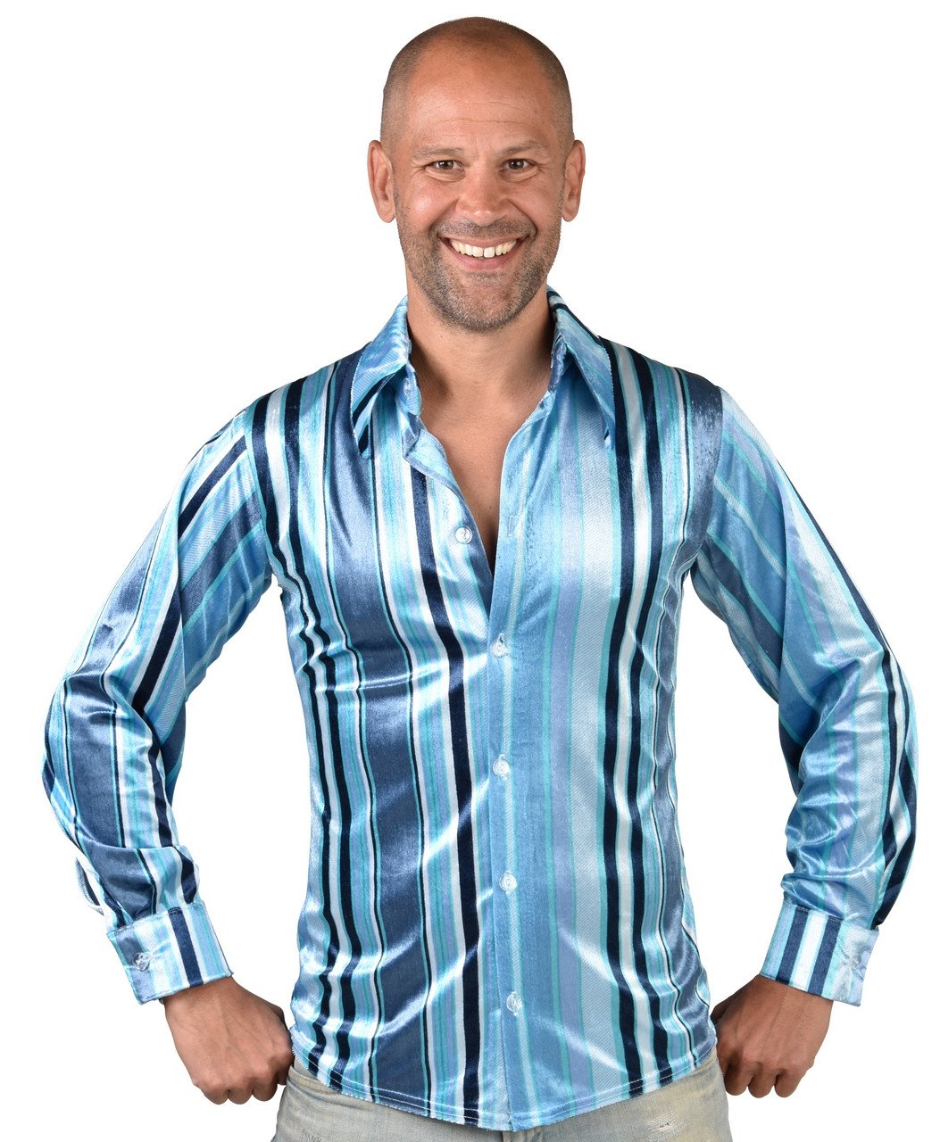 70er Jahre Blue Groovy Bluse Herren