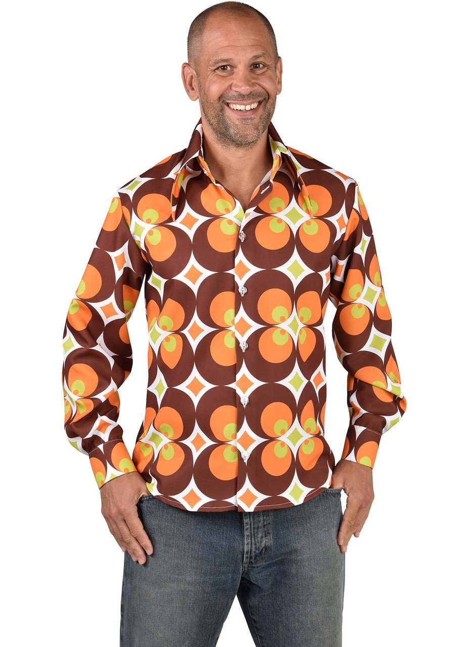 Jaren 60 Oranje Bloemen Blouse Man