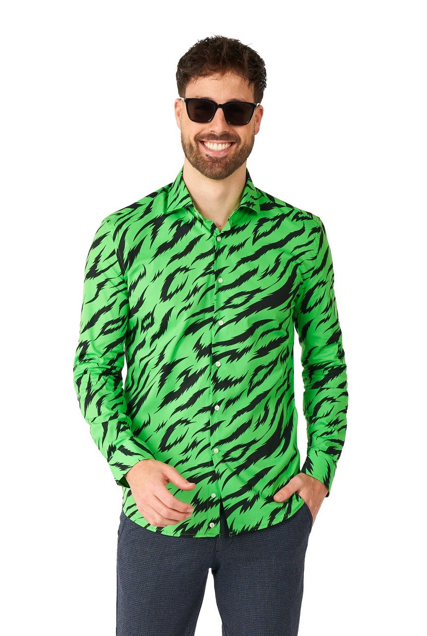 Striped Wild Animal Green Overhemd Man