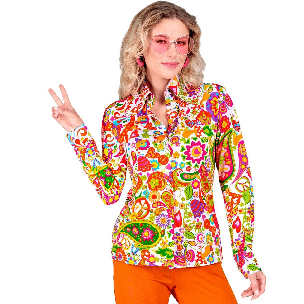 Super 60s Peace And Flower Shirt Vrouw