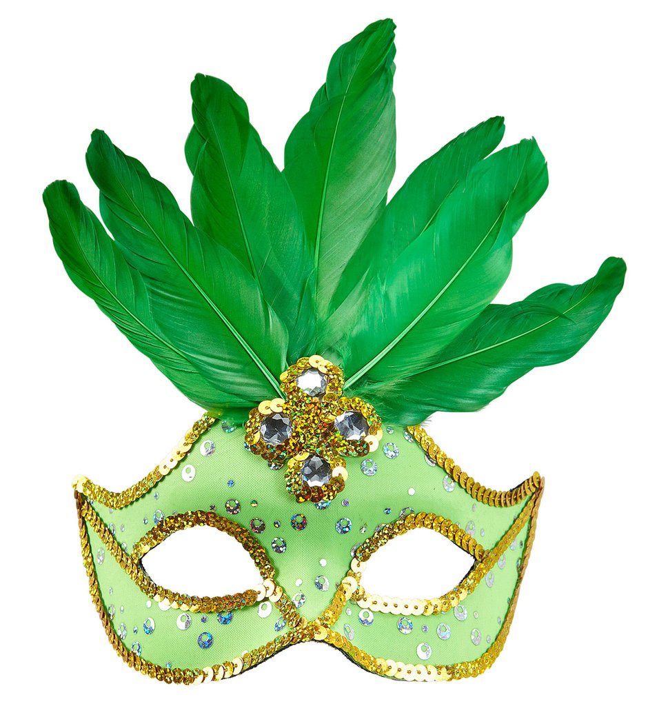 Samba Oogmasker Brazilie Met Veren En Parels, Neon Groen