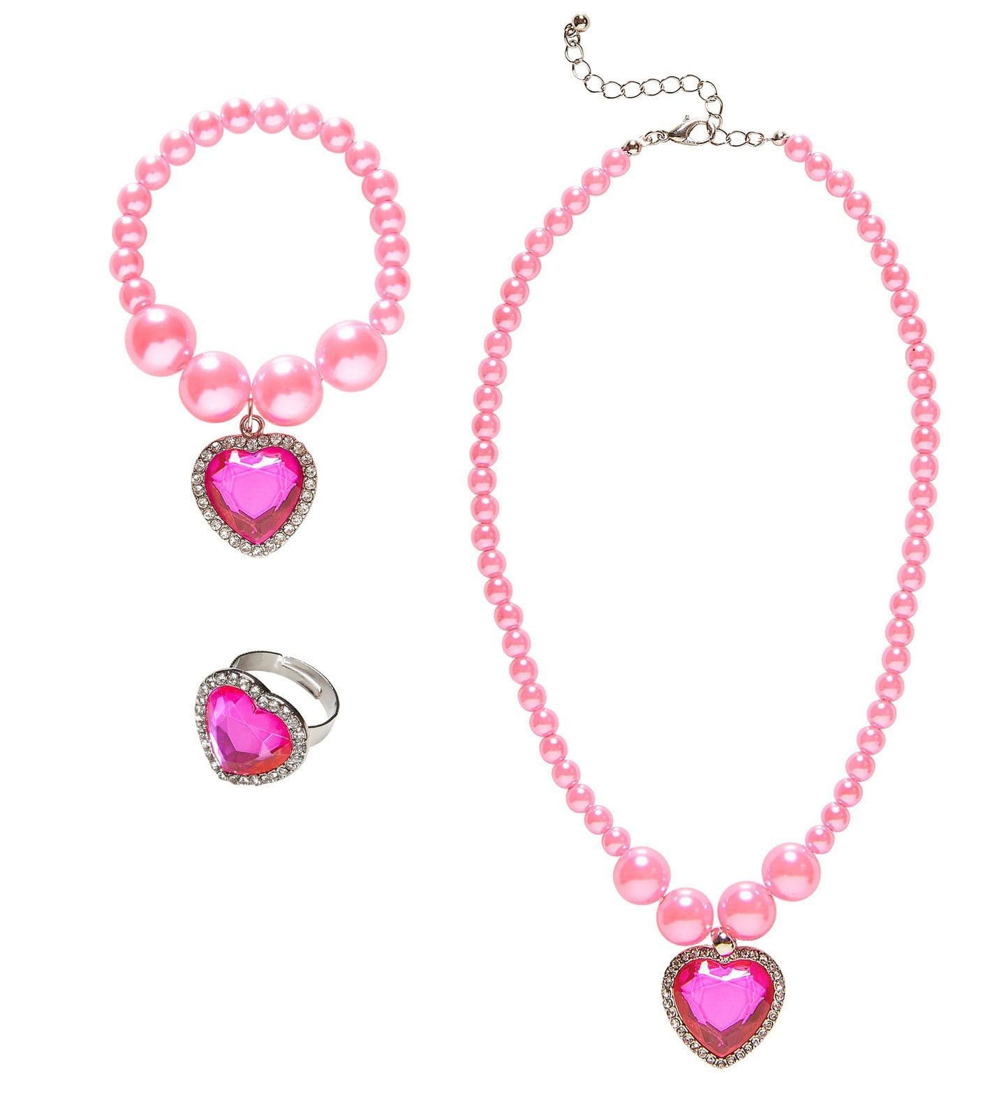 Prinses Ketting, Armband, Ring Strass Hart Roze