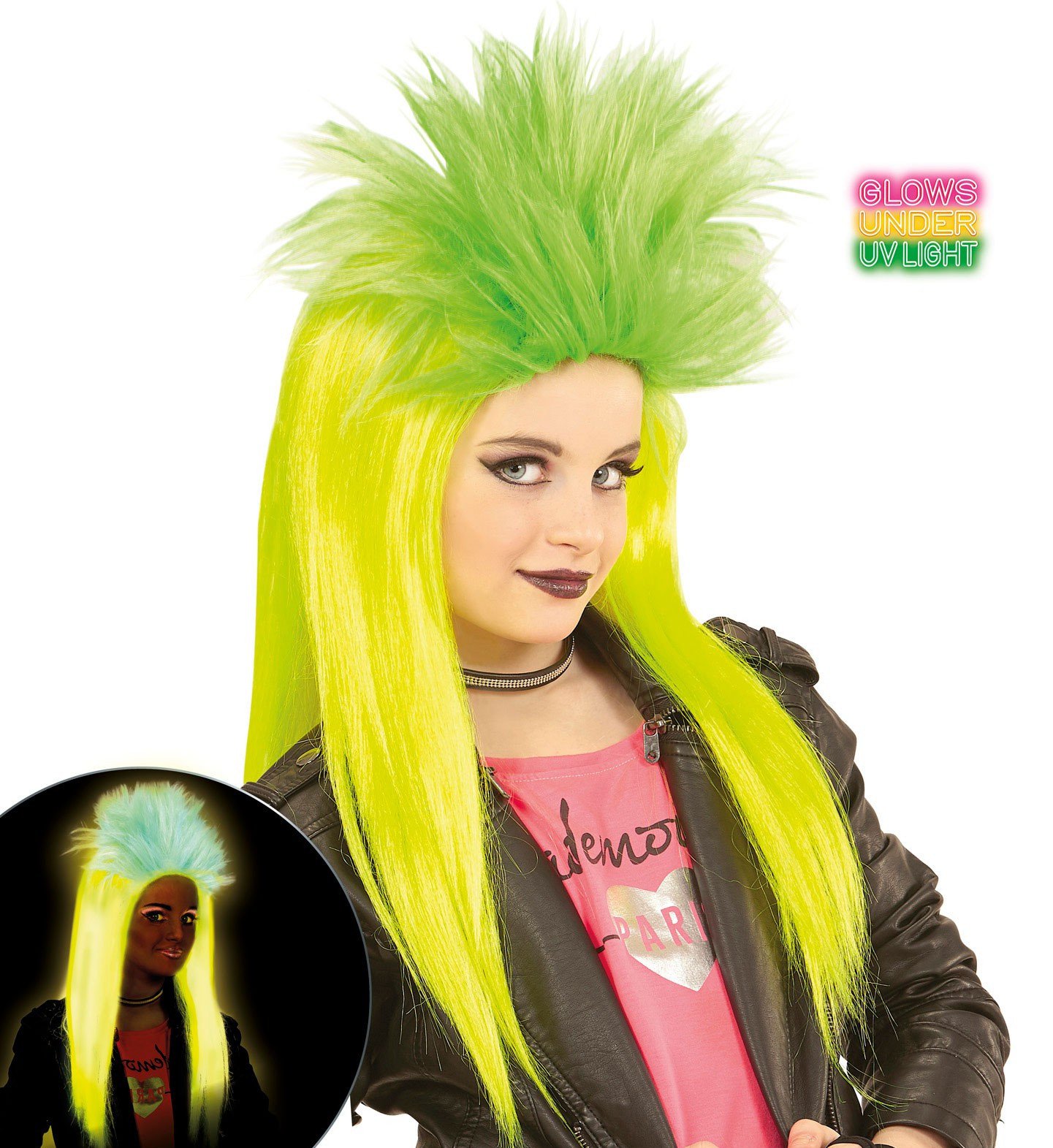 Neon Rock Pruik Kind Punk Geel / Groen