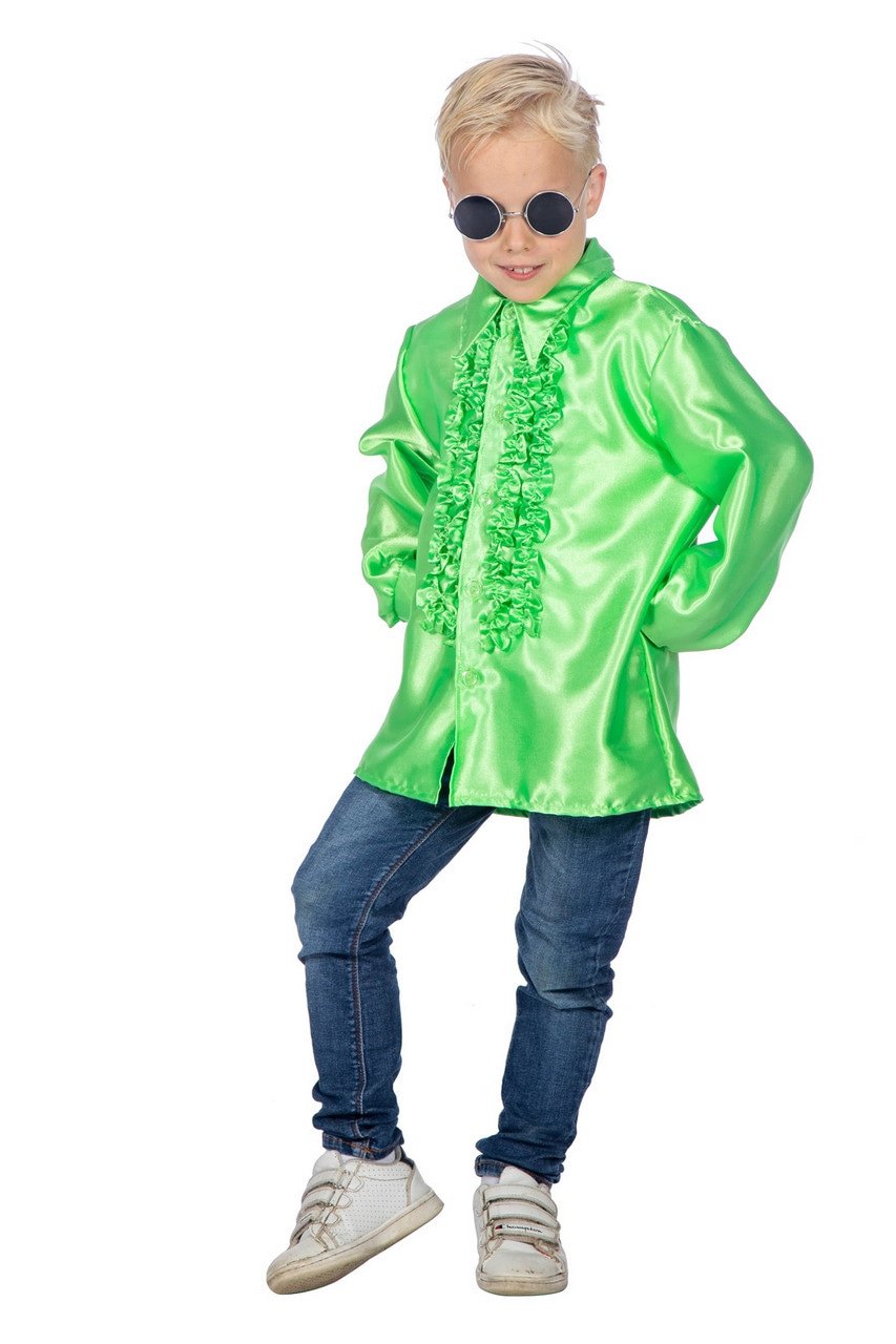 Grüne Rüschenbluse Satin Falsch Disco für Kinder