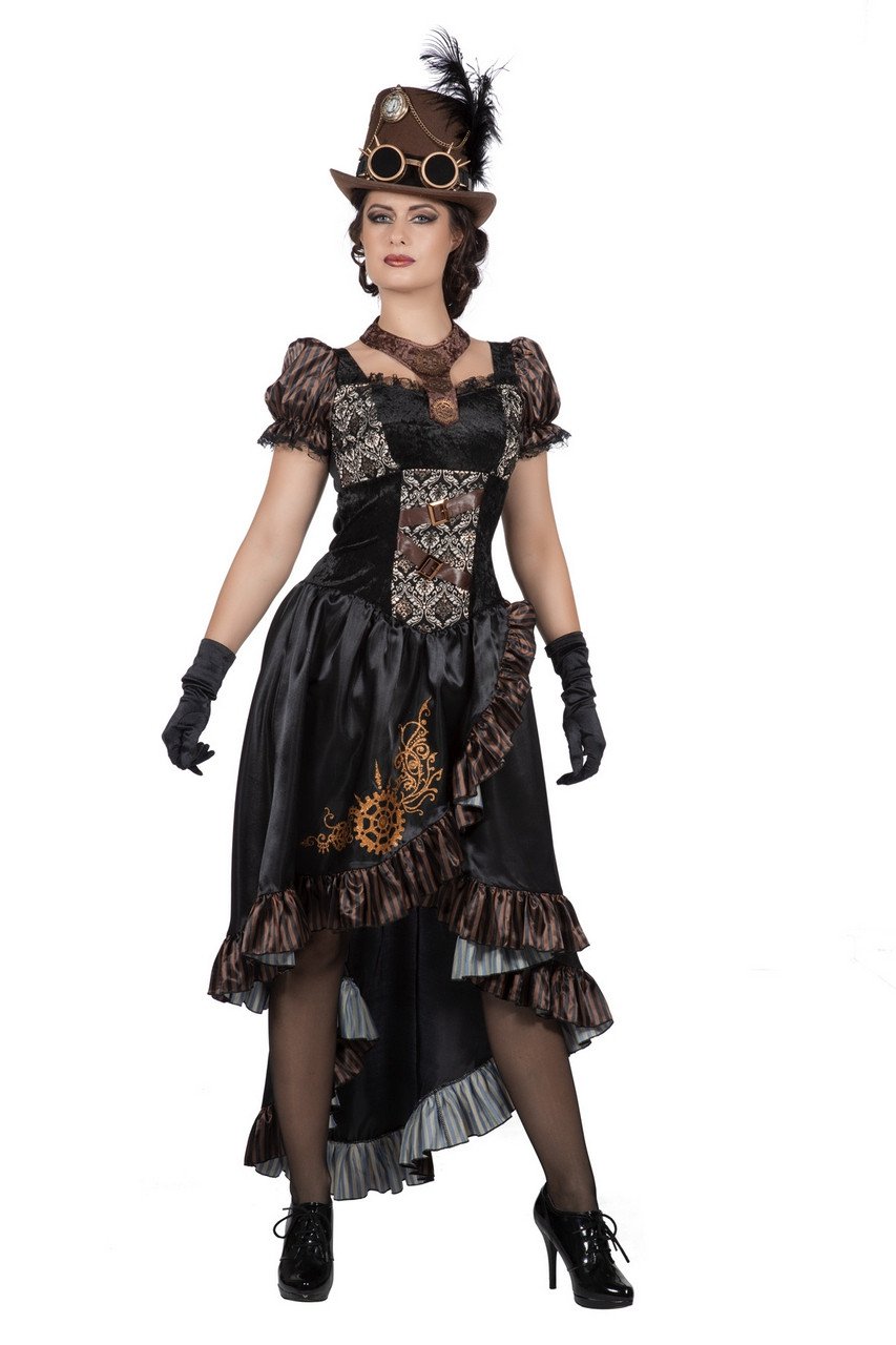 Schwarzes Glänzendes Steampunk Mit Zahnrädern Damenkostüm