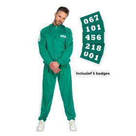 Squid Game Teilnehmer Tracksuit Green Mit 5 Abzeichen Erwachsenen Unisex Kostüm