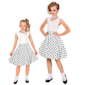 50er Jahre Polka Dot Rock Weiß Schwarz Mit Schal Kind Mädchen