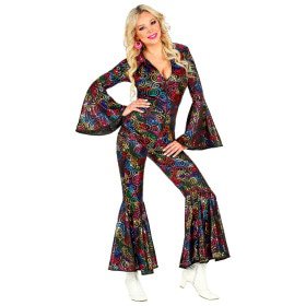 Hippie -Lauf Im Disco 70s Punkte Jumpsuit Damenkostüm