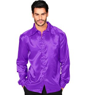 70er Jahre Disco -Shirt Purpur Satin Herren