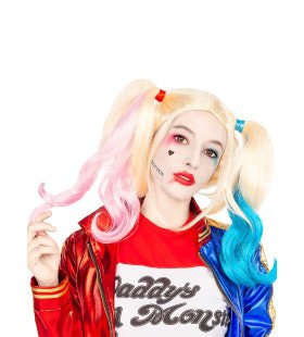 Harley Quinn Pruik Suicide Squad Blond Roze Blauw