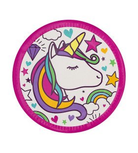 8 Einhorn Pappteller 23 Cm - Lovely Unicorn