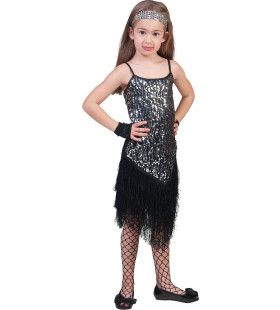 Glitzer Schickes Flapper -Kleid Silber Kostüm für Mädchen