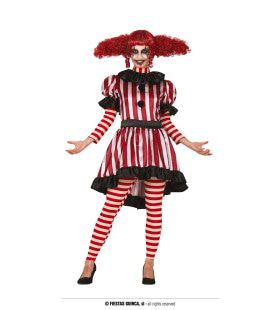 Gestreepte Gekke Clown Rood Wit Vrouw Kostuum