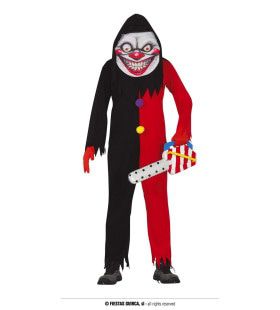 Enge Lachende Rood Zwarte Clown Man Kostuum