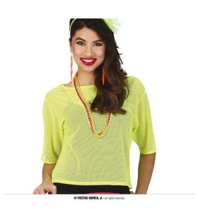 So 80s Visnet Neon Geel Shirt Vrouw