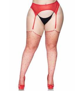 Fischnetzstrümpfe Mit Strass Red Plus Size