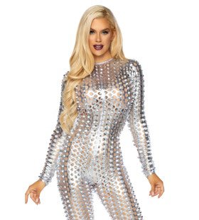 Zilveren Metallic Luchtige Space Catsuit Vrouw Kostuum