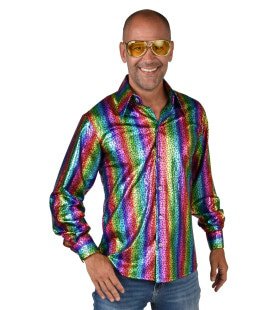 Auffälliges Regenbogen Disco Shirt Herren