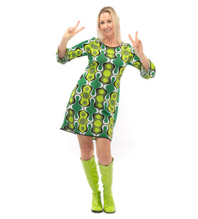 70er Jahre Hippie Soul Disco 60s Gehen für Ein Grünes Kleid Damen