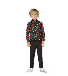 Zwarte Christmas Icons Gifts And Trees Blouse Jongen