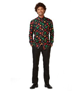 Zwarte Christmas Icons Tree Gifts Blouse Man